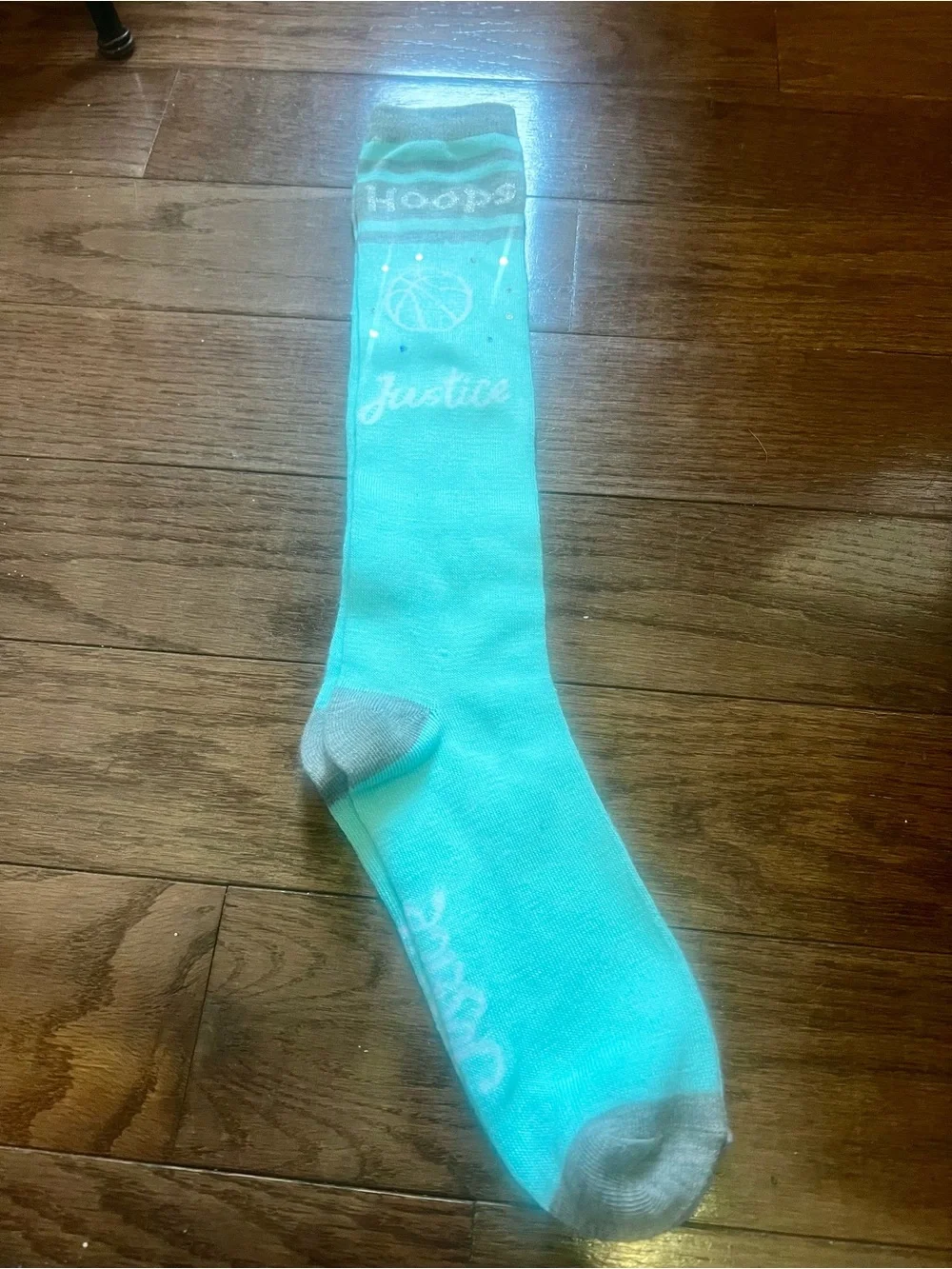 Justice Turquoise and Gray 'Hoops' Knee High Socks